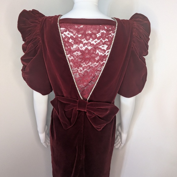 VINTAGE 1980s Dark Red Velvet Party Dress - Picture 3 of 8